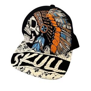 Top Level Men's 100% Cotton Black Baseball Cap OS Skull Embroidered Snap Back